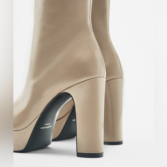NWT. Massimo Dutti Studio Cream Leather Platform Ankle Boots. Size 7,5. - Picture 6 of 7